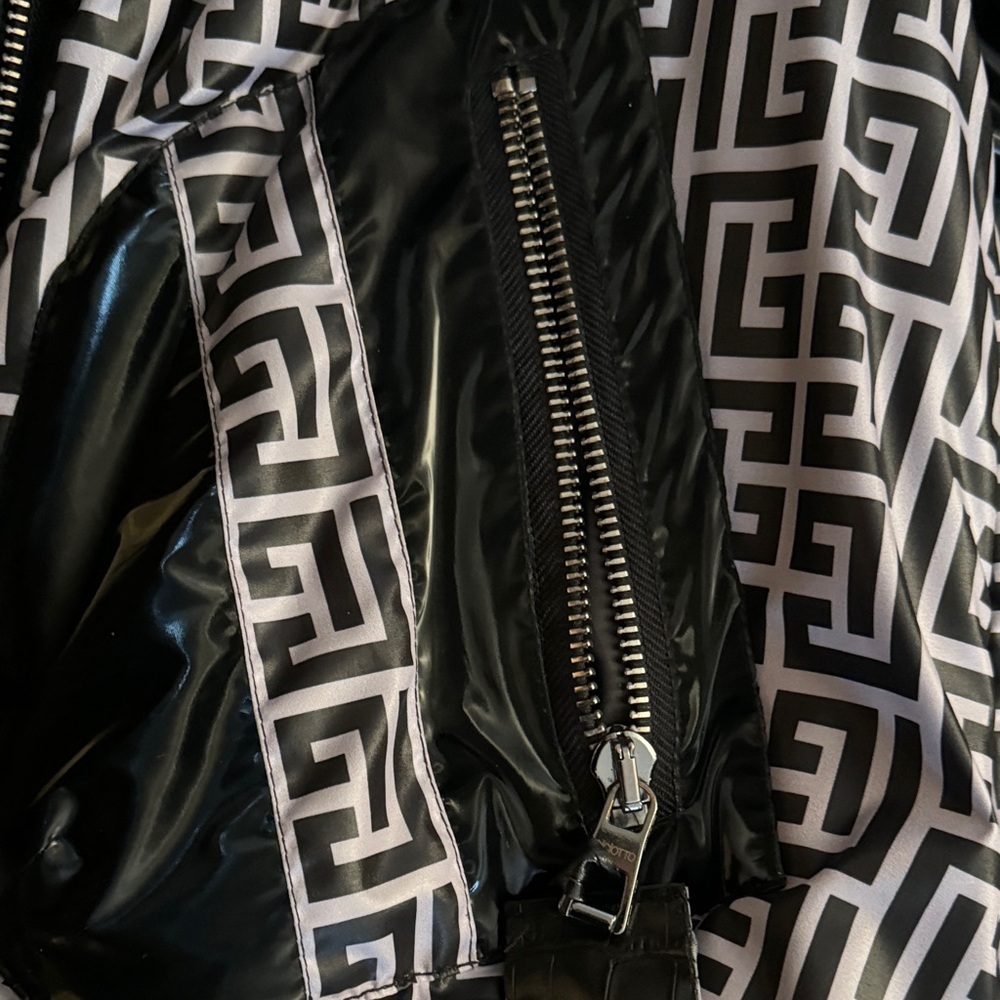 Monochrome Geometric Bomber Jacket - Black & White - Picture 9 of 10